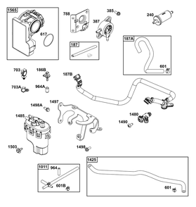 Throttle Body And Fuel Supply Group Diagram and Parts List for 49X977-0005-J1 400000 - 699999 Briggs and Stratton Engine